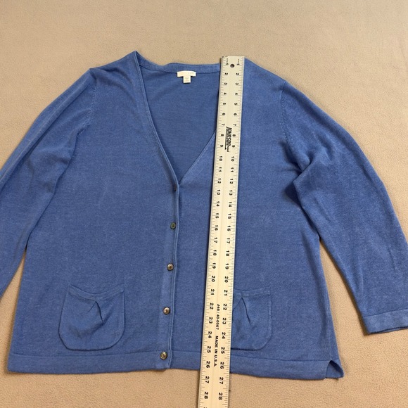 J. Jill Blue Linen Blend Roll Tab Sleeve Button Front Cardigan Sweater 1X - Picture 7 of 10
